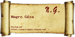 Negro Géza névjegykártya